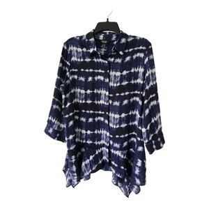 Simply Vera Tunic  Women Sz M Tie Dye Button Up Flowy Tunic Asymmetrical New